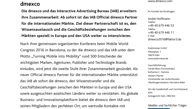 IAB neuer internationaler Official Partner der dmexco