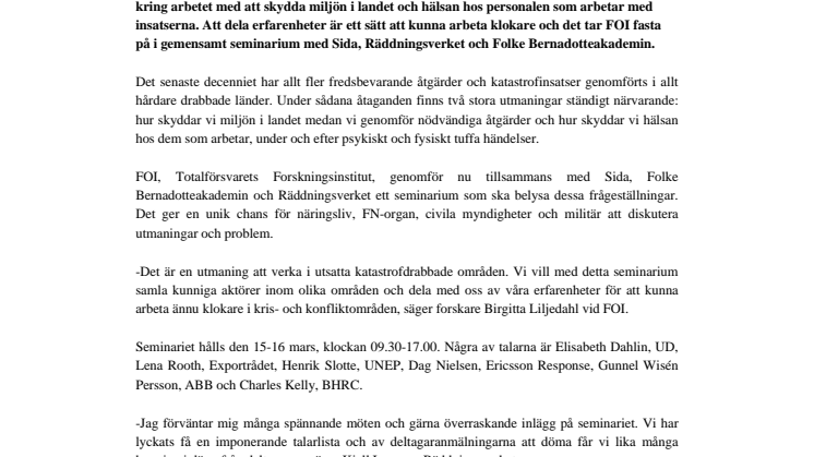 Seminarium kring hälsa och miljö vid katastrofinsatser