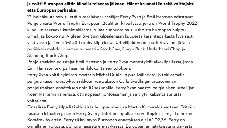 POHJOISMAINEN URHEILIJA FERRY SVAN ON VALMIS WORLD TROPHY 2022 -KILPAILUIHIN – HÄN PÄIHITTI EUROOPAN PARHAIMMAT KILPAILIJAT.pdf