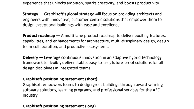Graphisoft vision, mission, strategy, product roadmap, delivery, positioning statement, boilerplate, logo