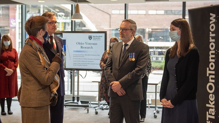 HRH Veteran Hub visit - HRH The Princess Royal speaking with members of the Northern Hub for Veterans and Military Families Research