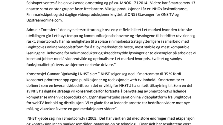 Ledende ansatte kjøper aksjemajoriteten i Smartcom:TV AS