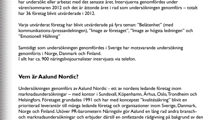 Resultat från PR-Barometern Näringsliv 2012