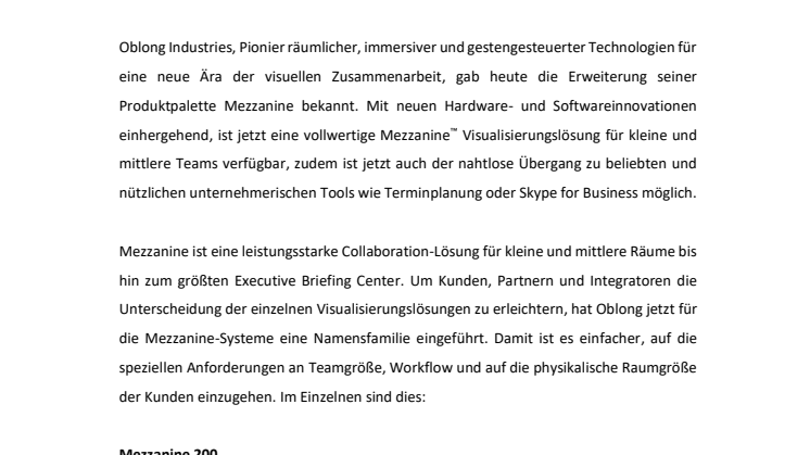 Oblong Industries stellt die Mezzanine-Serie vor