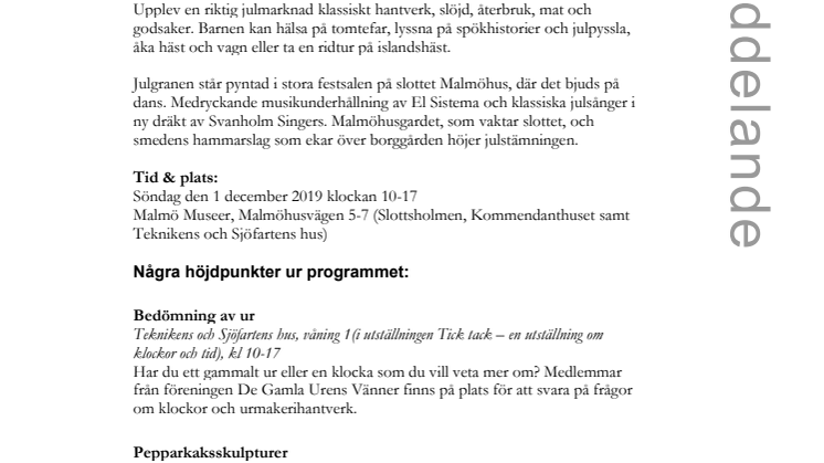 Malmö Museer: Jul på slottet 2019