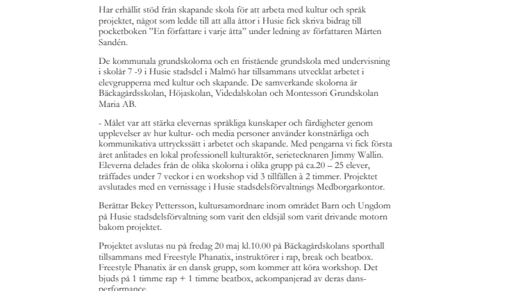 Skapande Skola - Treårigt skolprojekt med stöd av Kulturrådet avslutas