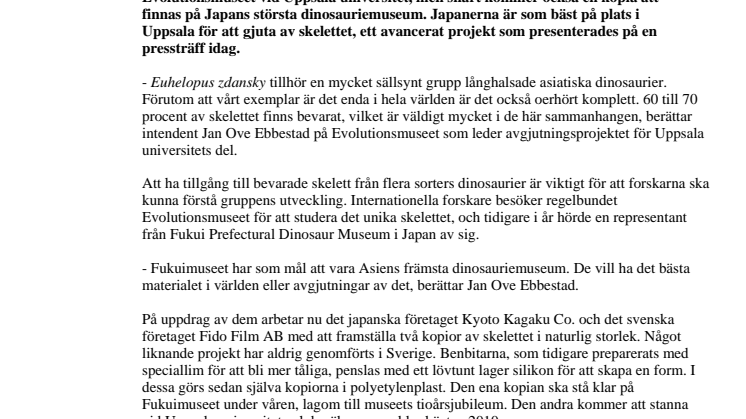 Japaner gör kopia av unik Uppsaladinosaurie