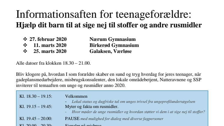 Invitation til temamøde om unge og rusmidler anno 2020 
