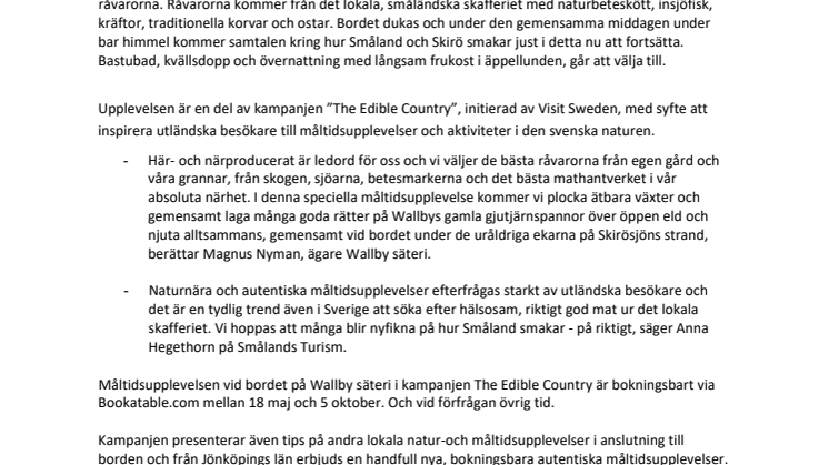 Wallby Säteri i internationell kampanj om nya, unika måltidsupplevelser i Sverige
