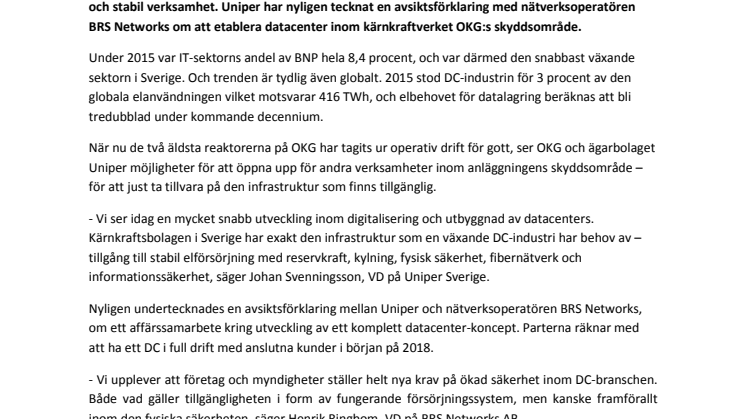 Datacenter etableras inom OKG:s skyddsområde nästa år