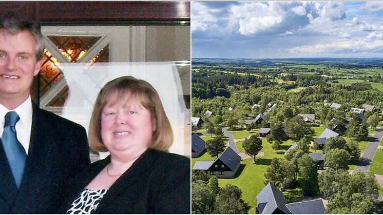 Tim and Fiona.  Right:  Slaley Hall Lodges