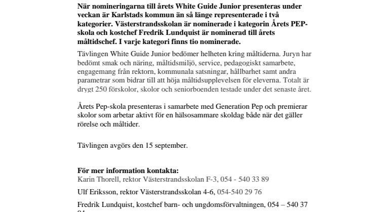 Två nomineringar för Karlstads kommun i årets White Guide Junior 