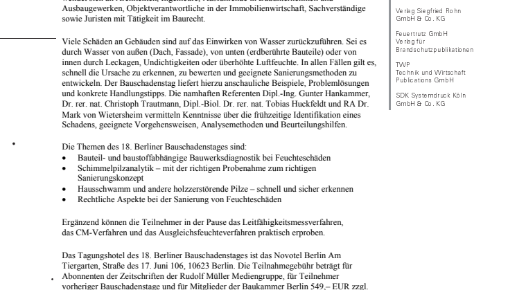 18. Bauschadenstag in Berlin