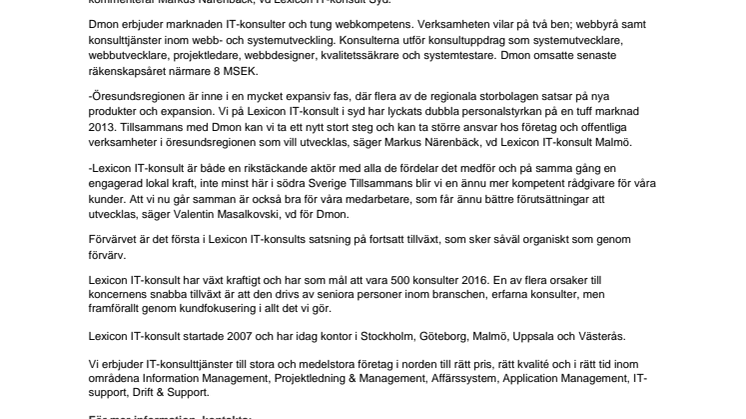 Lexicon IT-konsult förvärvar och expanderar i södra Sverige