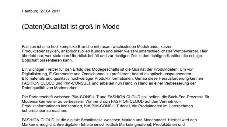 (Daten)Qualität ist groß in Mode - #pimconsult kooperiert mit #fashioncloud
