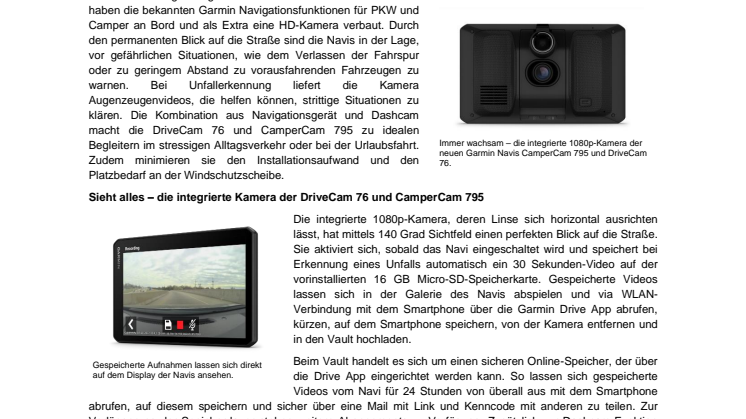 PM Garmin DriveCam 76 und CamperCam 795