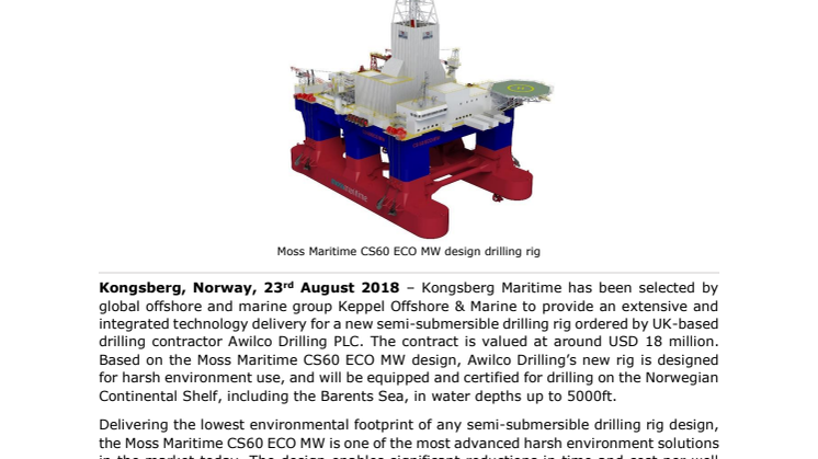 Kongsberg Maritime: KONGSBERG Power and Control Solution Selected for New Awilco Owned Drilling Rig 