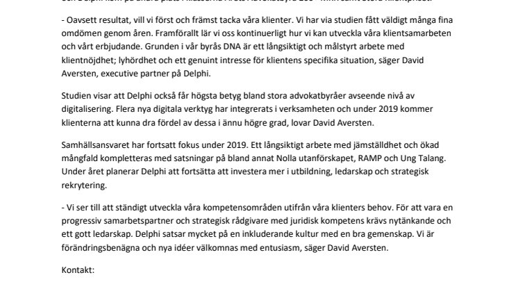 Delphi topprankas i Årets Advokatbyrå