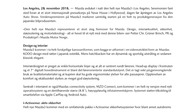 Verdenspremiere: Helt nye Mazda3