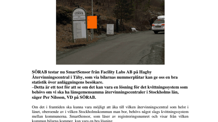 SÖRAB testar SmartSensor på Hagby Återvinningscentral