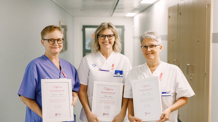 Årets bröstsjuksköterskor, från vänster: Christine Näslund, Helene Lind och Susanne Söder från Sundsvalls sjukhus.