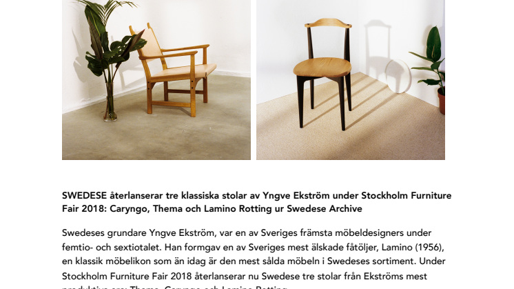 Swedese återlanserar tre klassiska stolar 