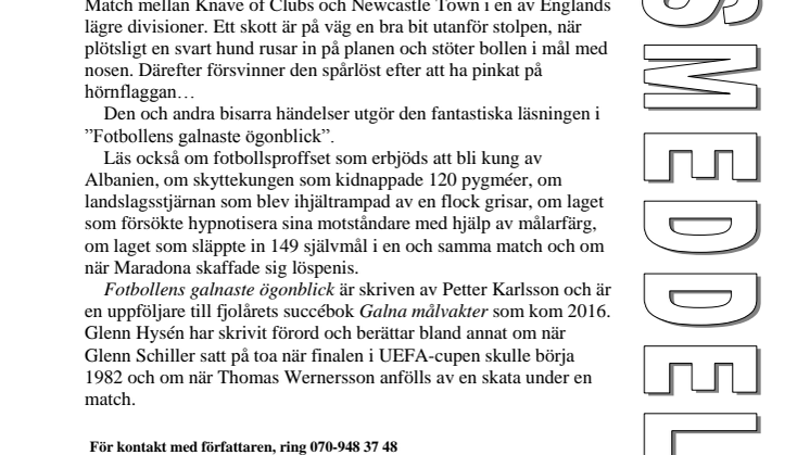 Ny bok: Fotbollens galnaste ögonblick av Petter Karlsson med förord av Glenn Hysén