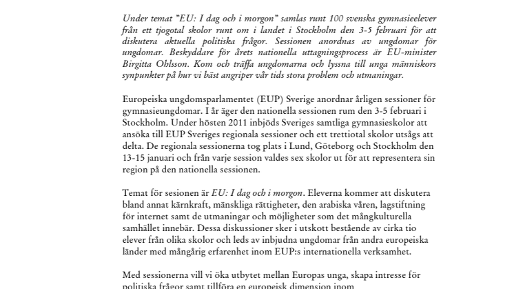 Europeiska ungdomsparlamentets nationella session i Stockholm