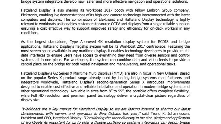 Hatteland Display - IWBS 2017: Optimise Safety & Operations with New Maritime PC and Display Technology at Workboat 2017