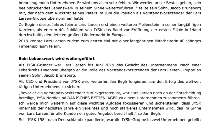JYSK-Gründer Lars Larsen ist gestorben