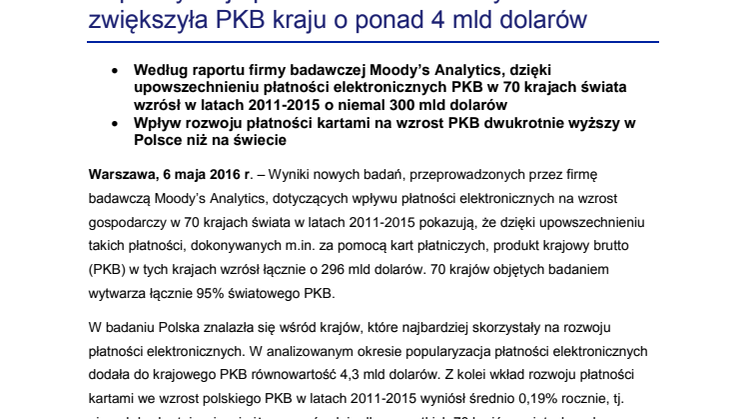 Popularyzacja płatności elektronicznych w Polsce zwiększyła PKB kraju o ponad 4 mld dolarów