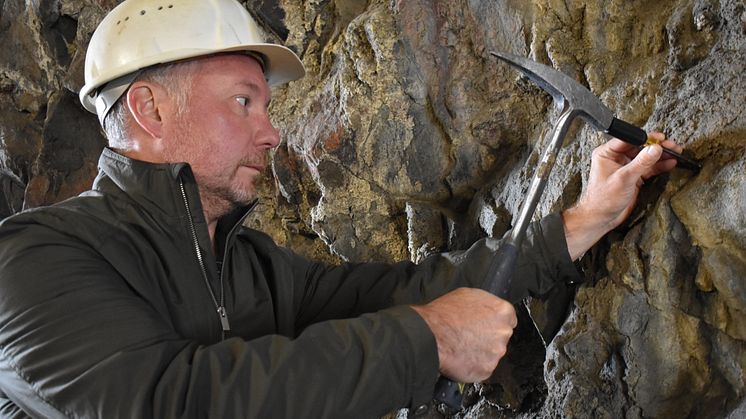 Forskaren Magnus Ivarssons forskning vid Naturhistoriska riksmuseet visar att mikroskopiskt fossil i berggrunden är ett underskattat forskningsområde. Foto Tuva Axbom.