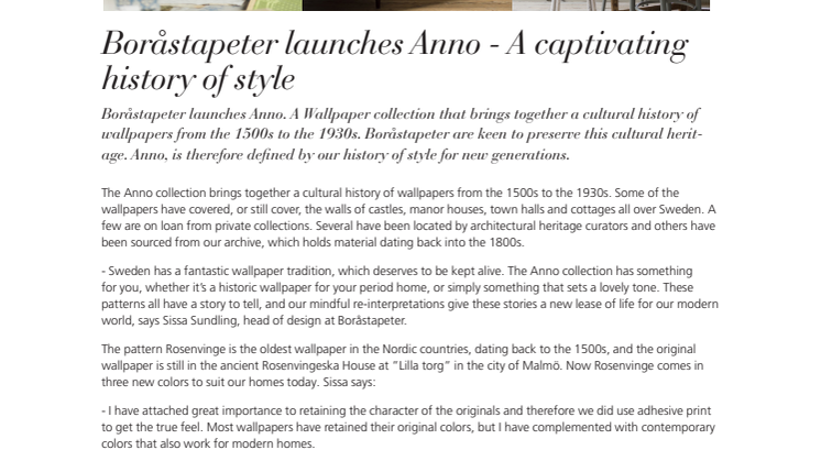 Boråstapeter launches Anno - A captivating history of style 