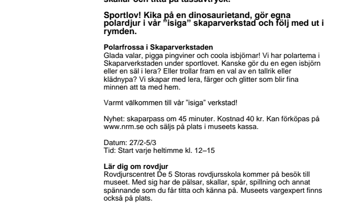 Det händer på Naturhistoriska riksmuseet i mars