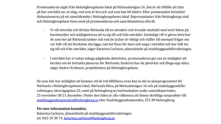 ​Promenader och samråd om utvecklingen av Närlunda
