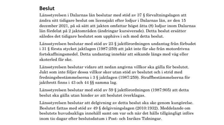 Beslut om licensjakt efter lo i Dalarnas län 2022.pdf