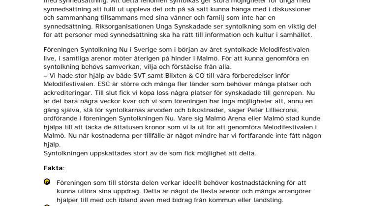 Kanske inget Eurovison för synskadade