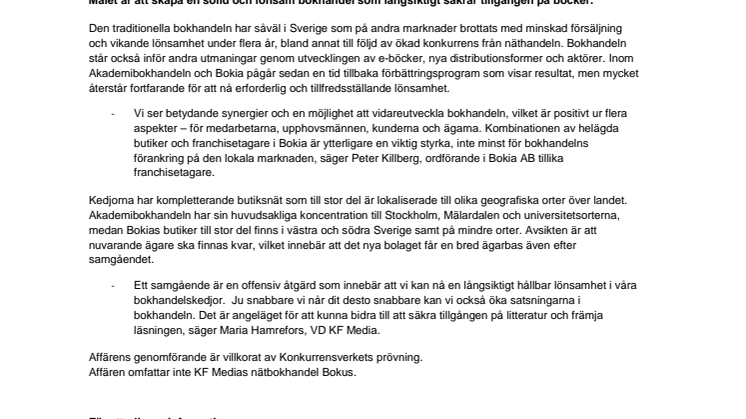 Akademibokhandeln och Bokia i avsiktsförklaring om samgående