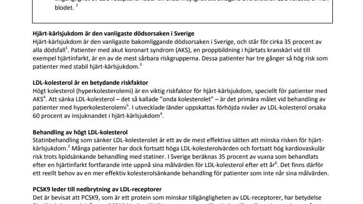 Bakgrundsinformation om LDL-kolesterol och PCSK9-hämmare