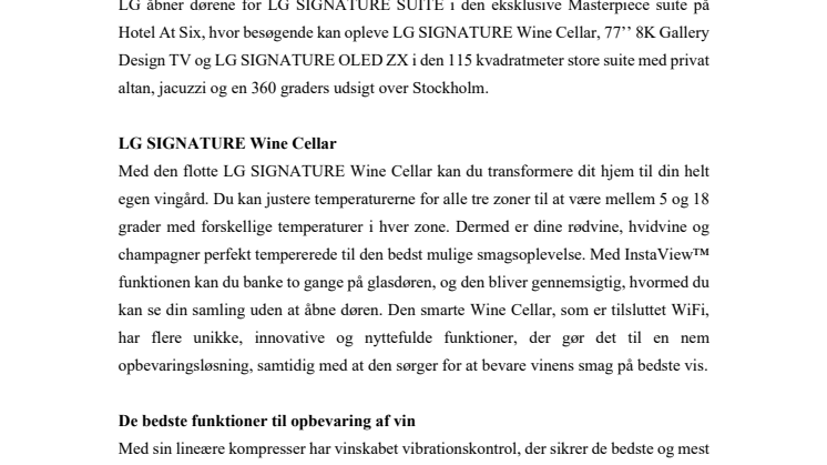 LG SIGNATURE SUITE i samarbejde med det berømte Hotel At Six i Stockholm