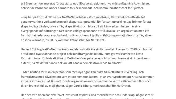 Kristina Wärmare ny PR- och kommunikationschef för NetOnNet 