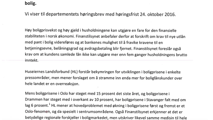 Høringssvar til finansdepartementet