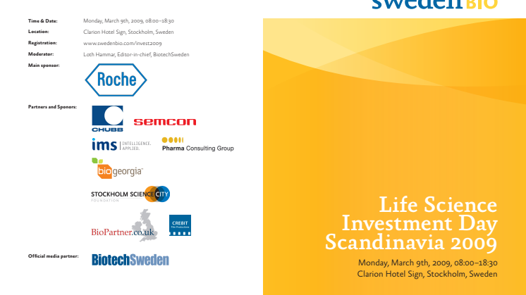 Program Life Science Investment Day Scandinavia March 9, 2009