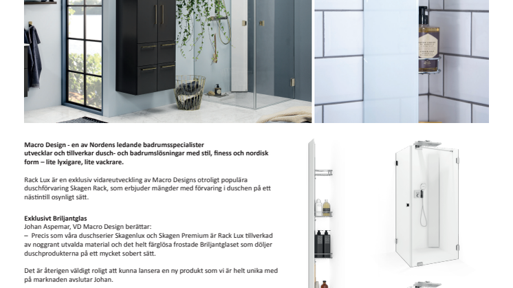 Macro Design lanserar Rack Lux - En exklusiv dold duschförvaring