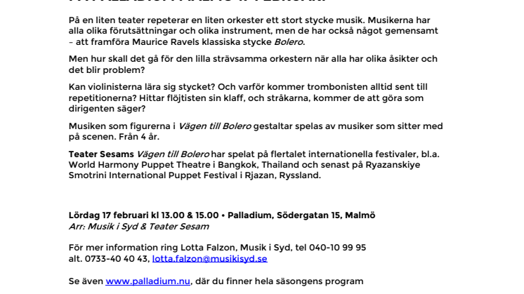 Vägen till Bolero med Teater Sesam på Palladium Malmö 17 februari