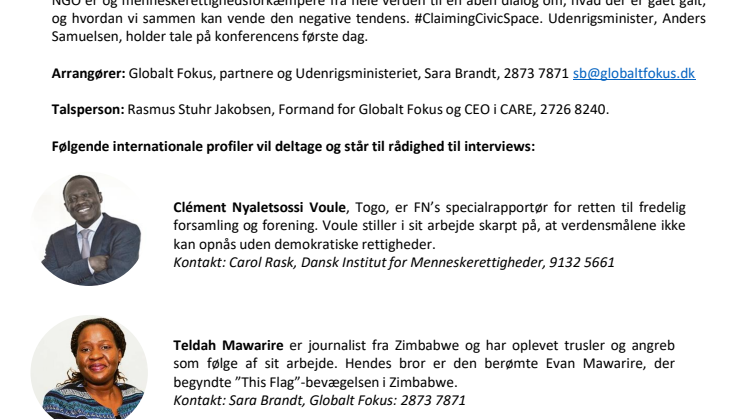 Pressemeddelelse: Claiming Civic Space Together