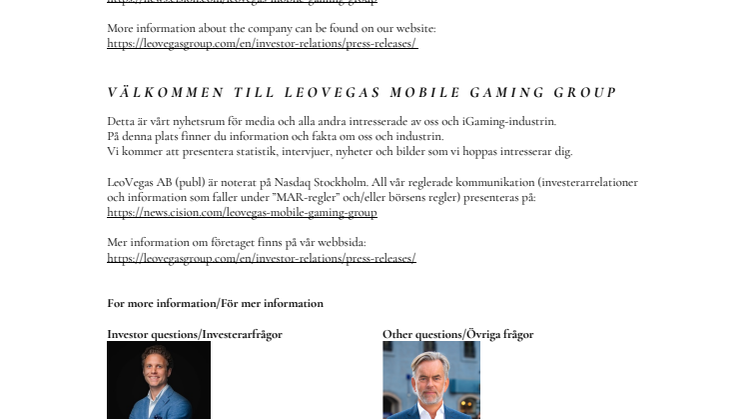 Welcome to LeoVegas Mobile Gaming Group 
