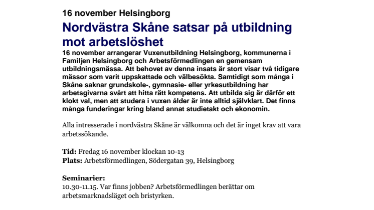 Nordvästra Skåne satsar på utbildning mot arbetslöshet 