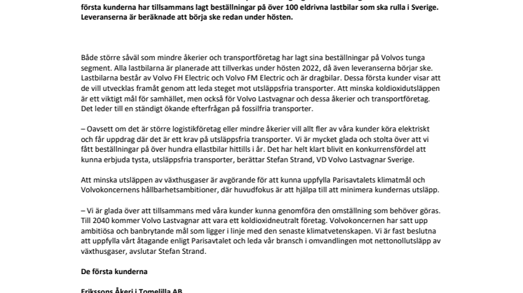 Pressrelease Volvo Lastvagnar ellastbil