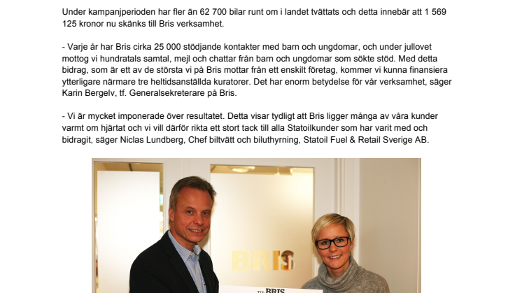 Statoils biltvättskampanj ger 1,6 miljoner till Bris